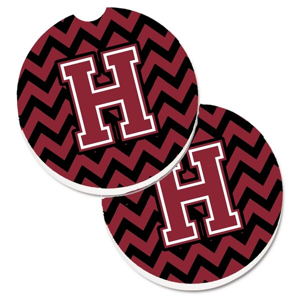 Carolines Treasures Letter H Chevron Garnet and Black Set of 2 Cup Holder Car Coaster CJ1052-HCARC - main